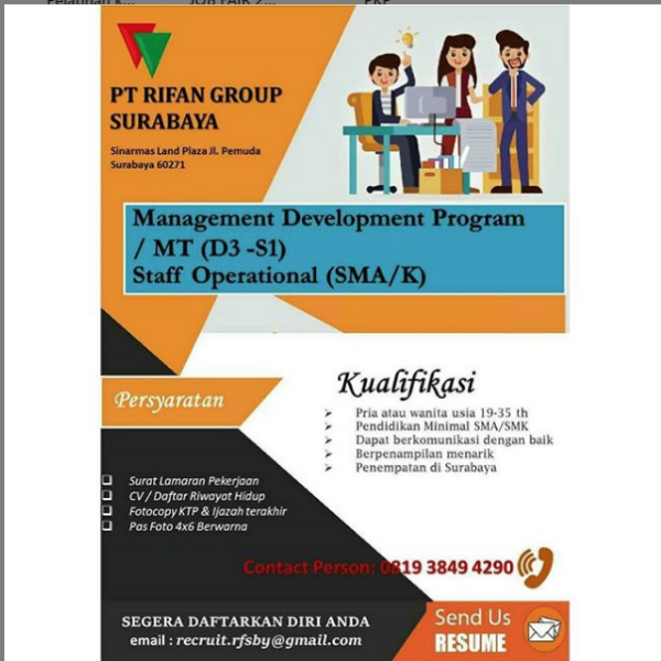 Loker Surabaya Management Devoloper Program dan Staff Operasional Di PT Rifan Group