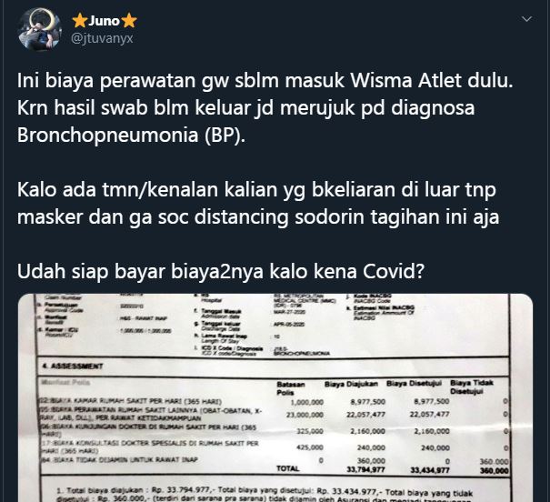 Viral, Foto Biaya Perawatan Pasien Covid-19 yang Mencapai Puluhan Juta Rupiah