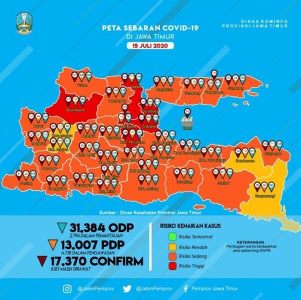 Tambah 363 Kasus, Ini Persebaran Positif Covid-19 Jatim