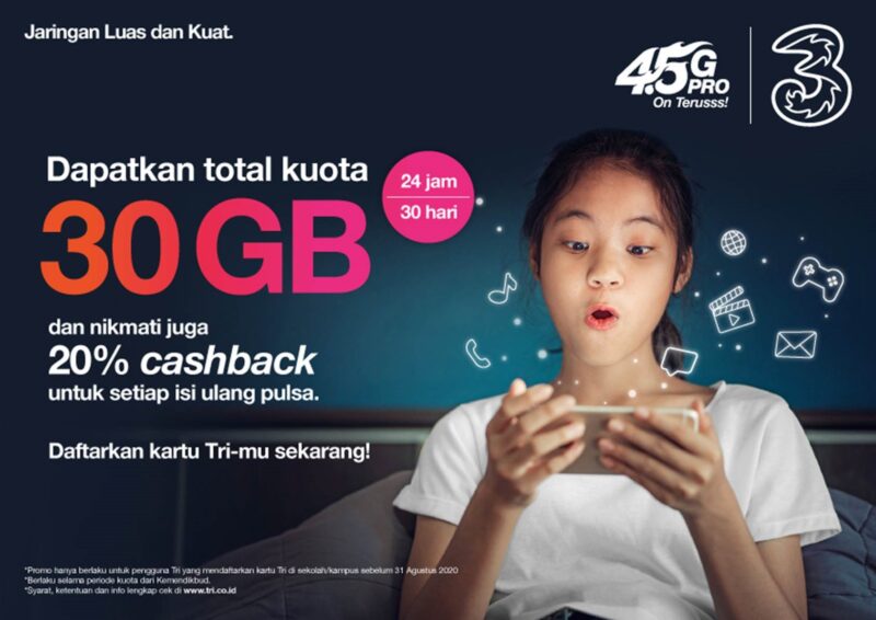 Kabar Gembira! 3 Indonesia Berikan Kuota 30 GB untuk Dukung Pembelajaran Jarak Jauh