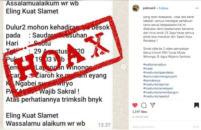 Beredar Pesan Suran Agung PSH Winongo Tetap Digelar, Wali Kota Madiun: Itu Hoaks!