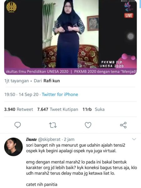 Mahasiswa Senior Unesa Bentak-Bentak Maba di Ospek Daring, Videonya Viral