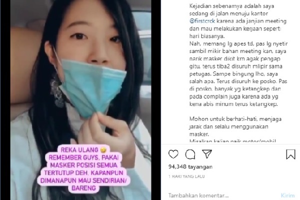 Viral! Wanita Ini Curcol Kena Sanksi Rp50.000 karena Turunkan Masker di Dagu