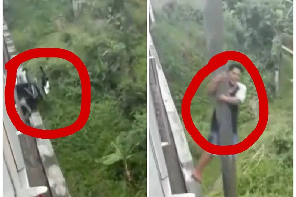 Bikin Jantungan, Video Pesepeda Motor Gelayutan di Atas Jembatan Kereta